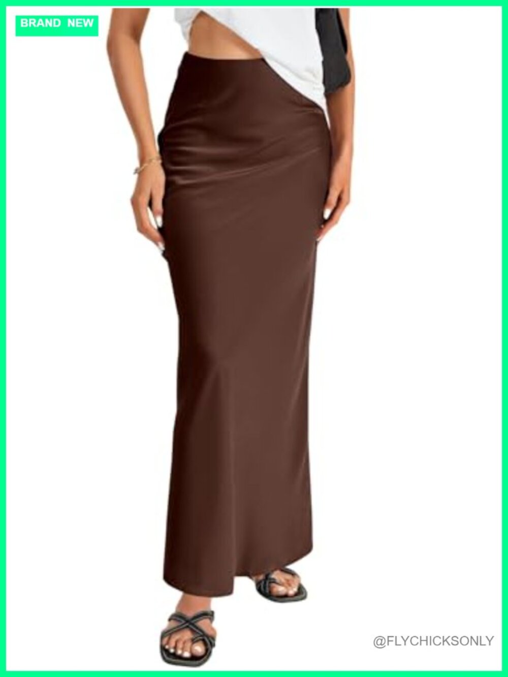 Satin High Waist A-Line Maxi Skirt Silky Flowy Ankle Length